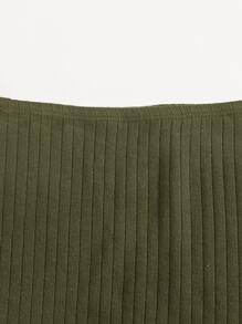 SHEIN EZwear Solid Rib-knit Cycling Shorts - Army Green - View 3