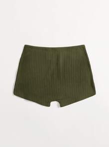 SHEIN EZwear Solid Rib-knit Cycling Shorts - Army Green - View 4
