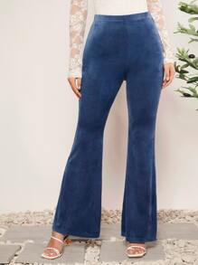 SHEIN BAE Flare Leg Velvet Trousers - Blue - View 3