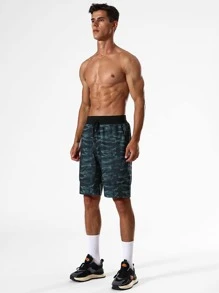 Hombres Shorts deportivos con estampado de camuflaje de cintura con cordón - Multicolor - Ver 3