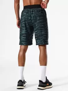 Hombres Shorts deportivos con estampado de camuflaje de cintura con cordón - Multicolor - Ver 4