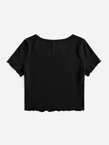 SHEIN EZwear Áo thun nữ Xù nhỏ Gân đan màu trơn Giải trí - màu đen - Xem 2