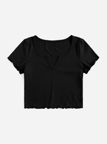SHEIN EZwear Áo thun nữ Xù nhỏ Gân đan màu trơn Giải trí - màu đen - Xem 3