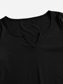 SHEIN EZwear Áo thun nữ Xù nhỏ Gân đan màu trơn Giải trí - màu đen - Xem 5