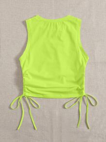 SHEIN EZwear 抽绳褶皱侧短款绿色背心 - 青檸色 - 查看 2
