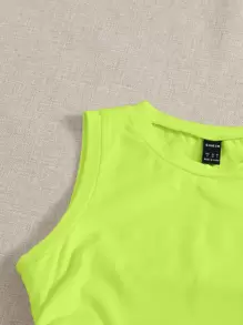 SHEIN EZwear 抽绳褶皱侧短款绿色背心 - 青檸色 - 查看 3