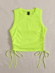 SHEIN EZwear 抽绳褶皱侧短款绿色背心 - 青檸色 - 查看 4