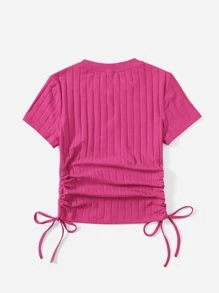 SHEIN EZwear Camiseta tejida de canalé con fruncido lateral con cordón - Rosa Fucsia - Ver 2