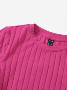SHEIN EZwear Camiseta tejida de canalé con fruncido lateral con cordón - Rosa Fucsia - Ver 5