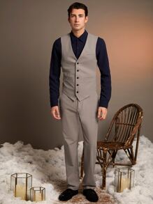 Manfinity Men Zipper Front Slant Pocket Suit Trousers - Mocha Brown - View 4