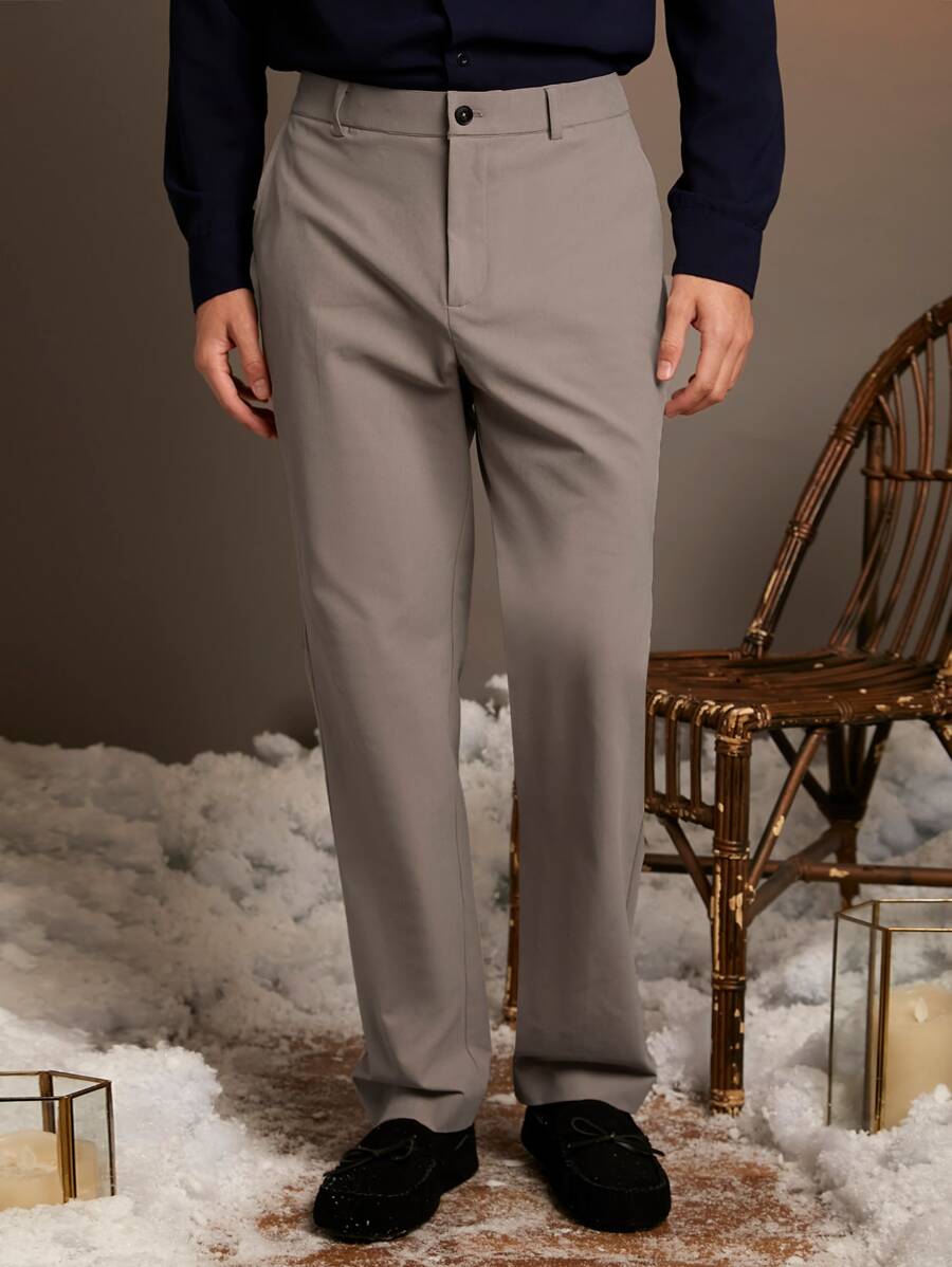 Manfinity Men Zipper Front Slant Pocket Suit Trousers - Mocha Brown - View 1