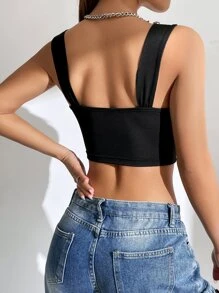 SHEIN EZwear Balletcore Topp Rynkad Byst Gröda Vid Remmar - Svart - Visa 2