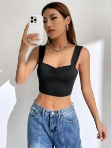 SHEIN EZwear Balletcore Topp Rynkad Byst Gröda Vid Remmar - Svart - Visa 3