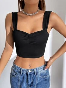 SHEIN EZwear Balletcore Topp Rynkad Byst Gröda Vid Remmar - Svart - Visa 5