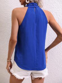 SHEIN LUNE Solid Criss Cross Halter Top - Royal Blue - View 5