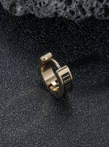 1入組男士羅馬數字細節圓耳環,不銹鋼首飾類 - 彩色 - 查看 2