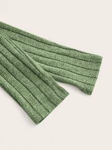 SHEIN EZwear Áo thun nữ Gân đan màu trơn Giải trí - Màu xanh Ô liu - Xem 3