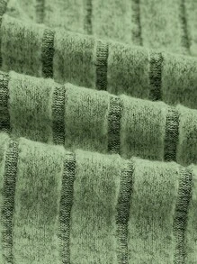 SHEIN EZwear Áo thun nữ Gân đan màu trơn Giải trí - Màu xanh Ô liu - Xem 4