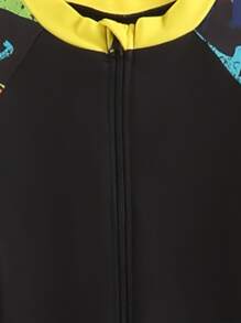 小男童恐龍印花前拉鍊連體泳衣 - 黑色 - 查看 4