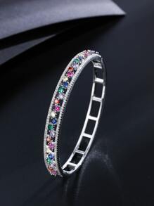 Cubic Zirconia Decor Hollow Out Bangle - Silver - View 1