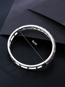 Cubic Zirconia Decor Hollow Out Bangle - Silver - View 3