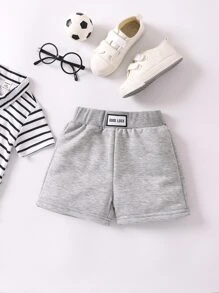小女童字母補丁細節短褲 - 灰色 - 查看 1