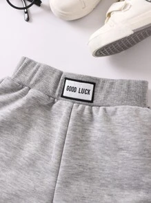 小女童字母補丁細節短褲 - 灰色 - 查看 3