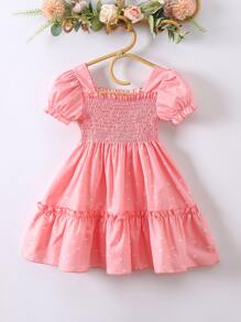 Toddler Girls Allover Print Puff Sleeve Ruffle Hem Dress - Pink - View 1