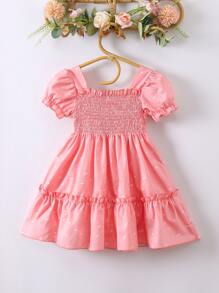 Toddler Girls Allover Print Puff Sleeve Ruffle Hem Dress - Pink - View 2
