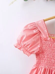 Toddler Girls Allover Print Puff Sleeve Ruffle Hem Dress - Pink - View 3