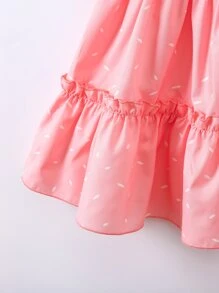 Toddler Girls Allover Print Puff Sleeve Ruffle Hem Dress - Pink - View 4