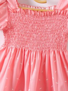 Toddler Girls Allover Print Puff Sleeve Ruffle Hem Dress - Pink - View 6