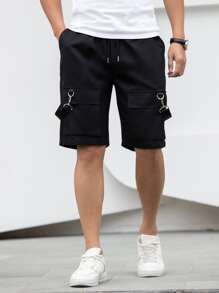 Manfinity Hombres Shorts con bolsillo con solapa de cintura con cordón - Negro - Ver 4