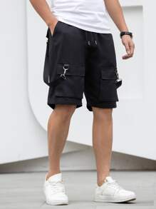 Manfinity Hombres Shorts con bolsillo con solapa de cintura con cordón - Negro - Ver 5