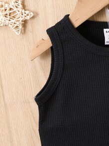 Baby Boy Letter Patched Detail Tank Top & Knot Front Shorts - Black - View 6