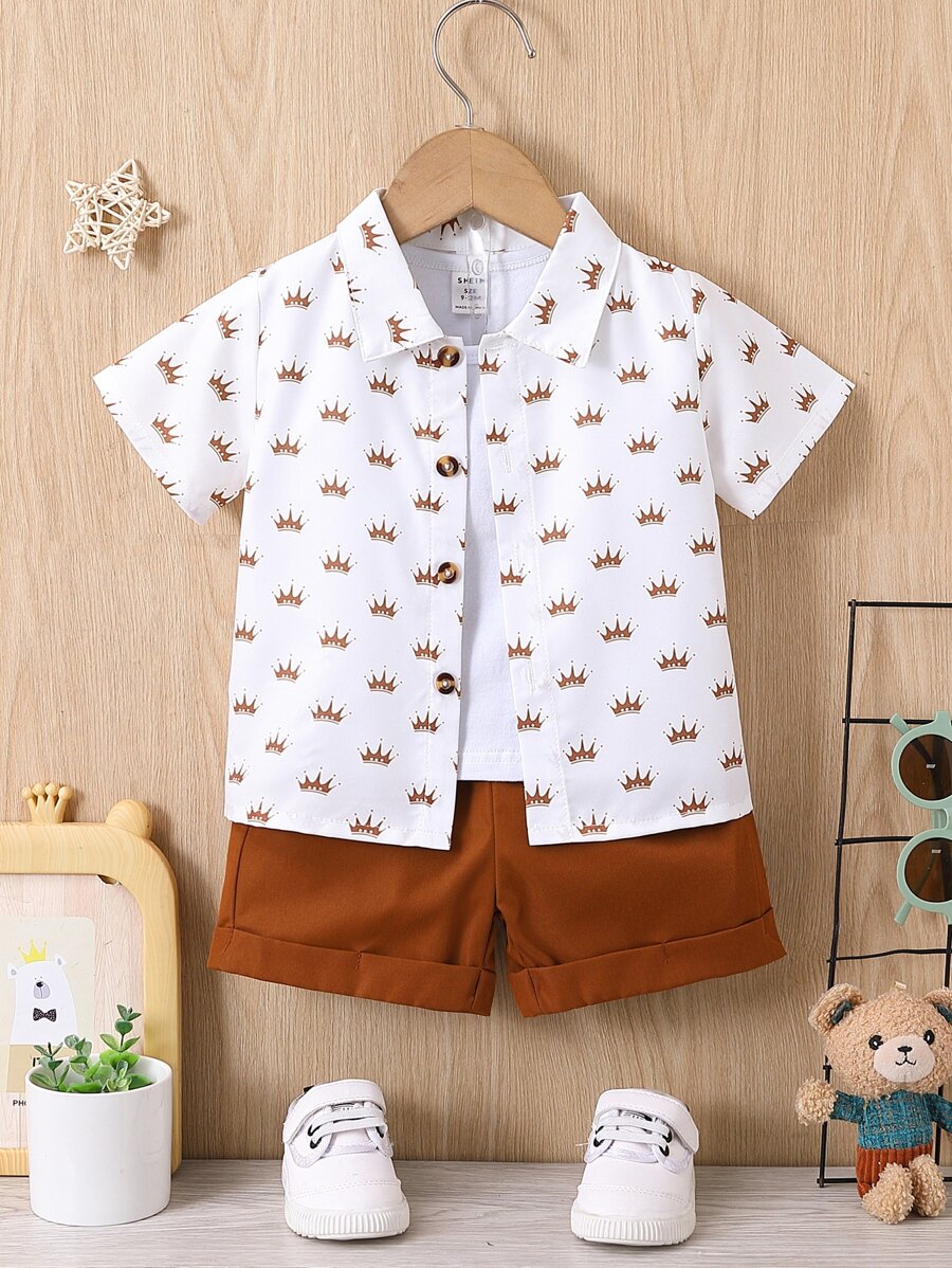 SHEIN Explorewe Baby Boy Allover Print Shirt & Shorts Without Tee - Multicolor - View 1