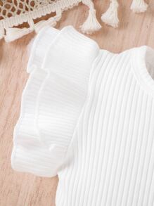 Baby Ribbed Knit Ruffle Trim Tee & Shorts - Multicolor - View 5
