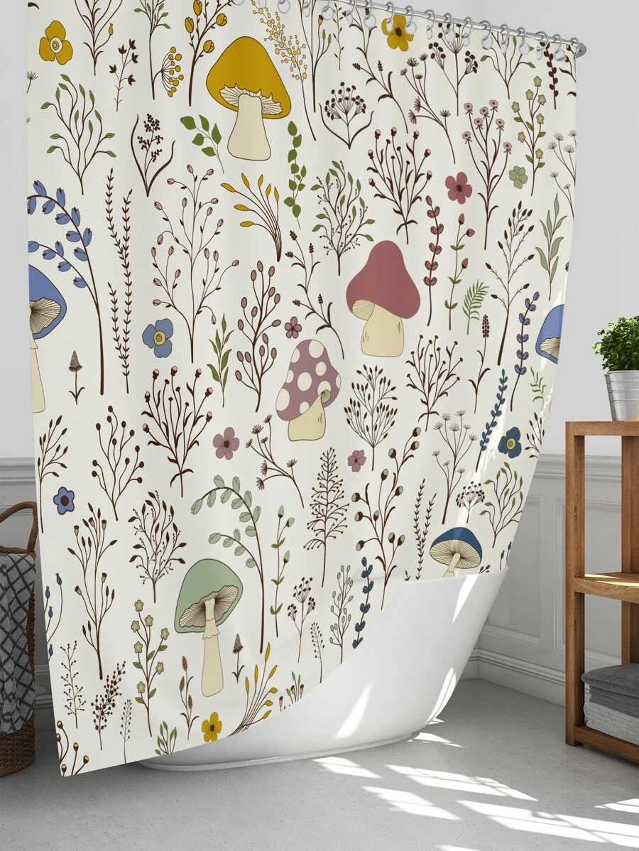 1pc Plant Pattern Shower Curtain - Multicolor - View 1
