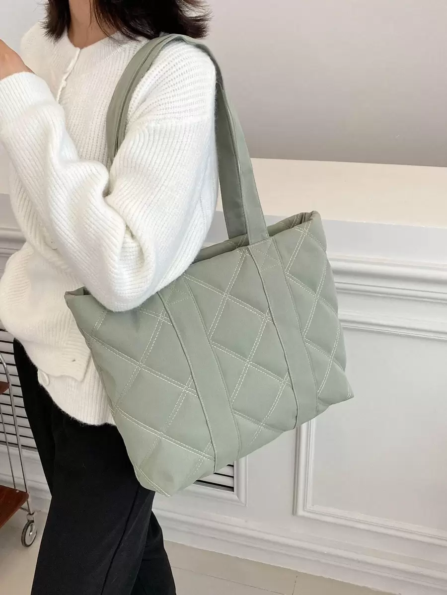 Quilted Detail Shoulder Tote Bag