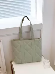 Quilted Detail Shoulder Tote Bag - Olive Green - View 4