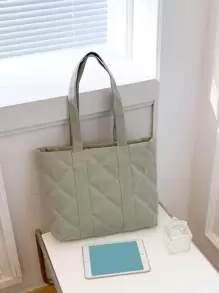Quilted Detail Shoulder Tote Bag - Olive Green - View 5