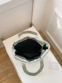 Quilted Detail Shoulder Tote Bag - Olive Green - View 8