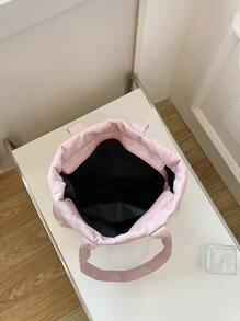 绗缝细节单肩托特包书包，返校背包，大容量，轻便，便携，适合少女、女大学生，非常适合返校、大学、初中、高中 - 粉色 - 查看 6