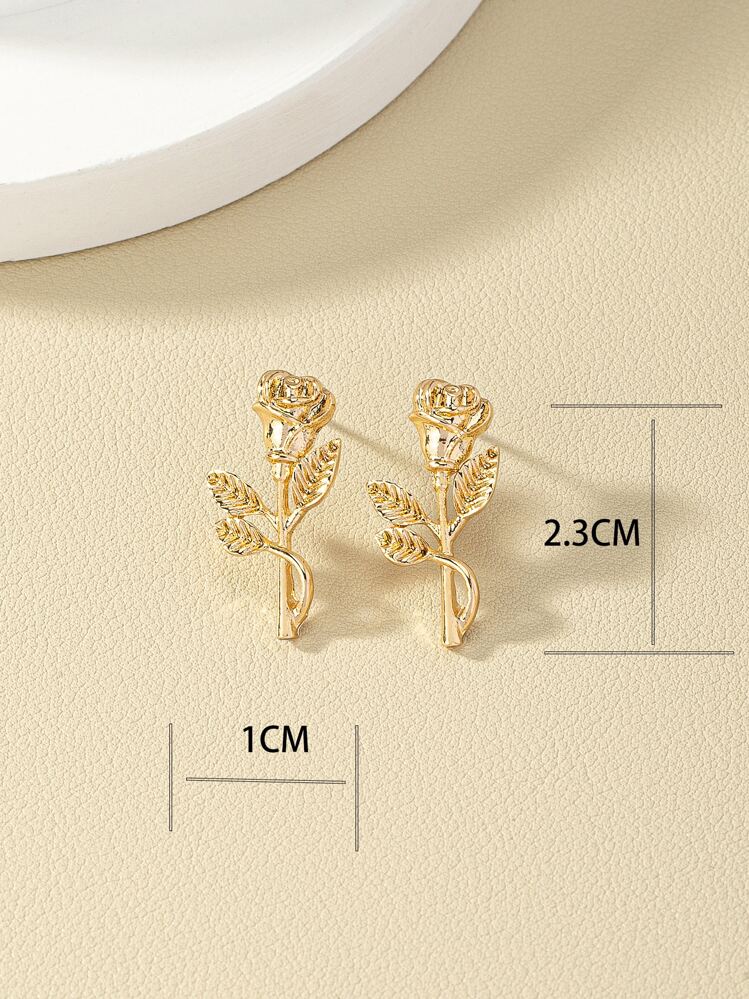 Flower Design Stud Earrings - Yellow Gold - View 4