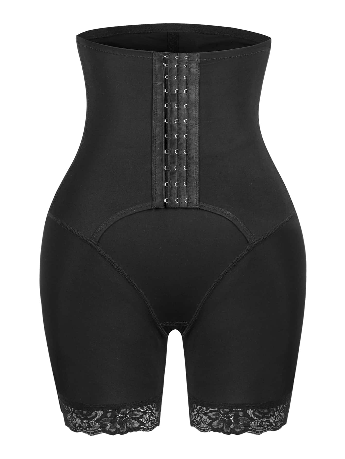 Contrast Lace Hook And Eye Shapewear Shorts - Black - View 1