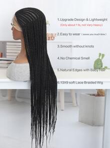 32英寸手工編織13X6蕾絲前額假髮帶嬰兒發女式，黑色合成輕質手扎蕾絲前框編織假髮