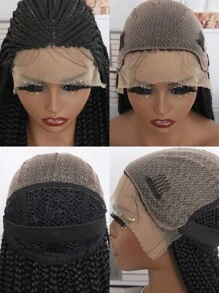 32英寸手工編織13X6蕾絲前額假髮帶嬰兒發女式，黑色合成輕質手扎蕾絲前框編織假髮