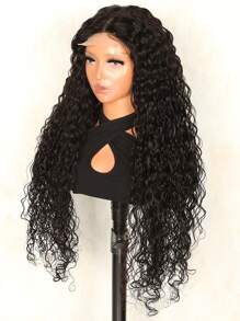 Extra Long Water Wave 13 X 4 X 1 T Part Lace Wigs Real Human Hair Lace Frontal Closure Wigs  With Front Baby Hair Pre Plucked Natural Hairline 30Inch Wig Natural Black Color - Natural Black - View 1