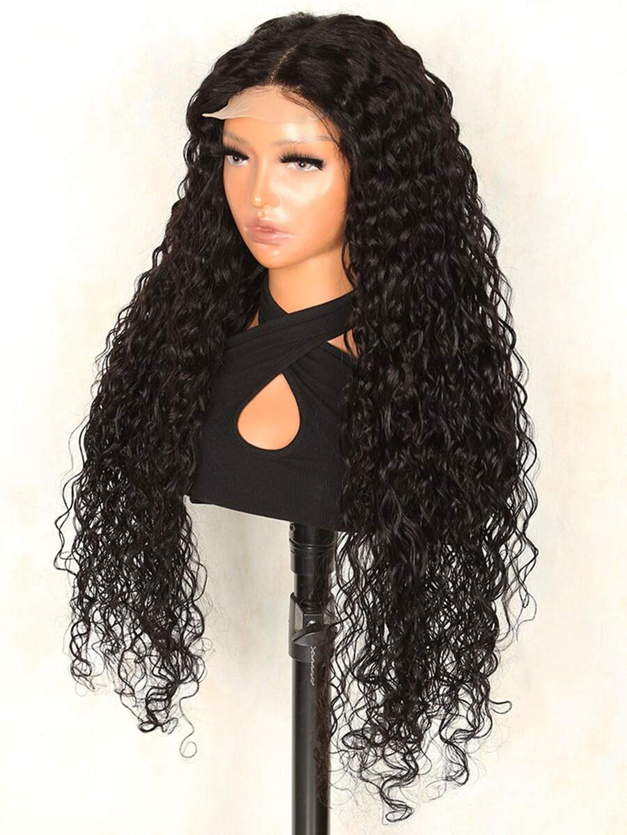 Extra Long Water Wave 13 X 4 X 1 T Part Lace Wigs Real Human Hair Lace Frontal Closure Wigs  With Front Baby Hair Pre Plucked Natural Hairline 30Inch Wig Natural Black Color - Natural Black - View 1