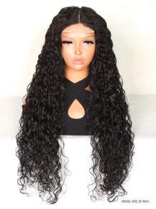 Extra Long Water Wave 13 X 4 X 1 T Part Lace Wigs Real Human Hair Lace Frontal Closure Wigs  With Front Baby Hair Pre Plucked Natural Hairline 30Inch Wig Natural Black Color - Natural Black - View 6